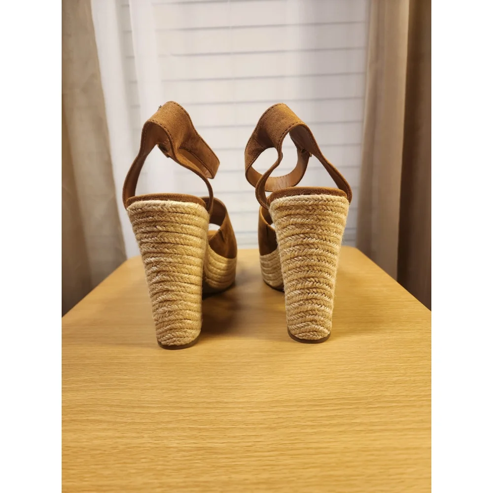 Sun & Stone Micro Suede Cognac Brown Retro Espadrille Platform Sandals 10 M